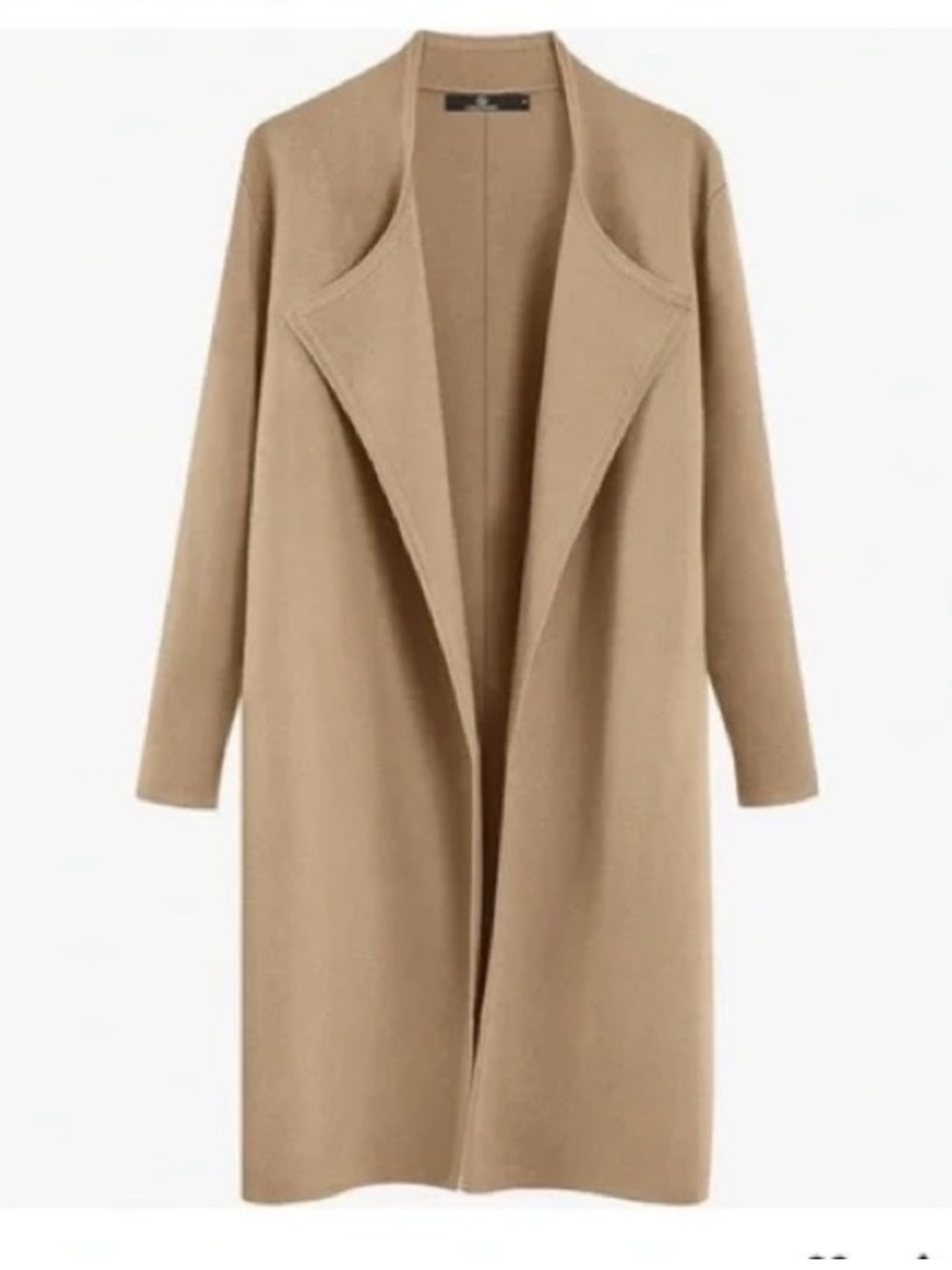 Wish Beige Collarless Long Cardigan